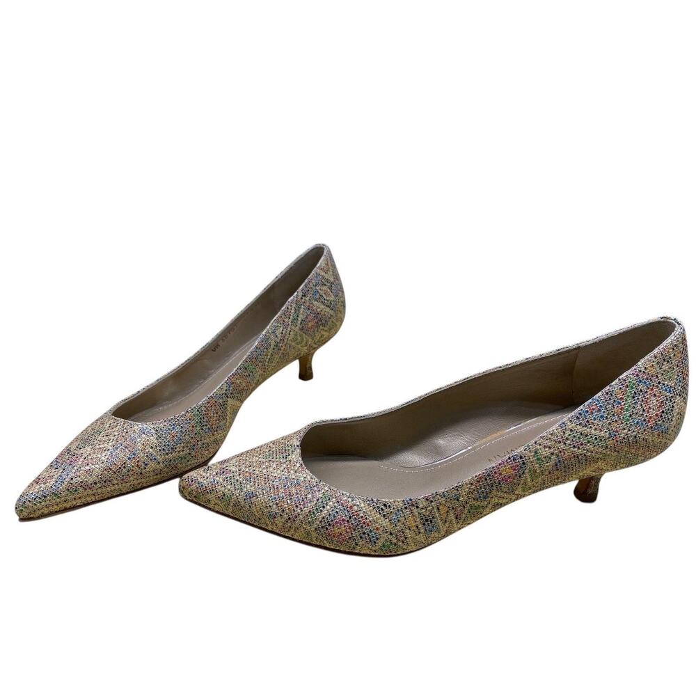 Stuart Weitzman Multicolor Geometric Woven Texture Kitten Heels 7.5